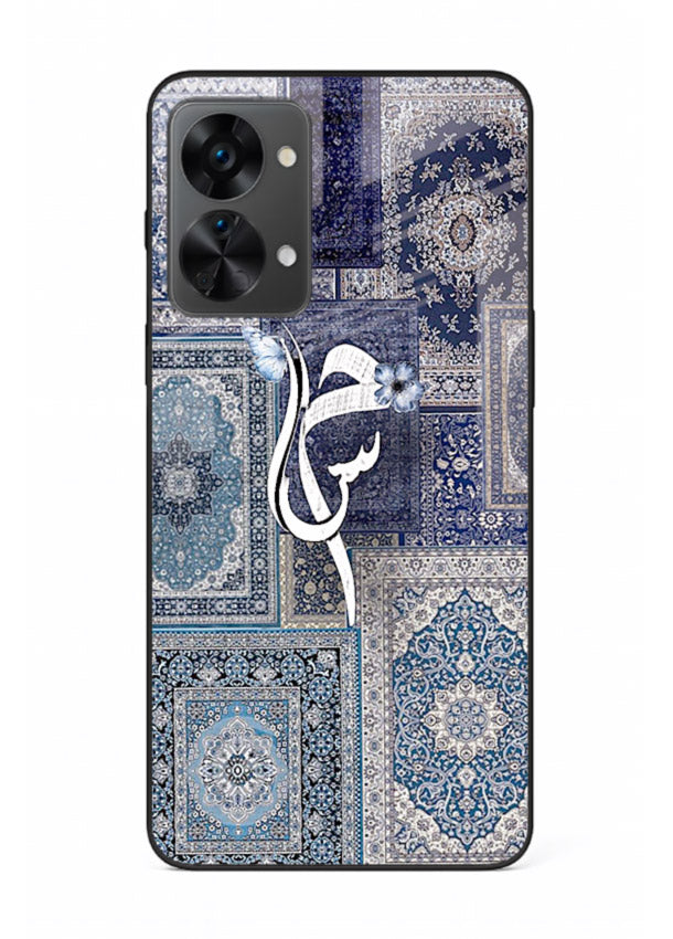 Indigo calligraphy artwork printed on tempered glass OnePlus Nord 2T back cover