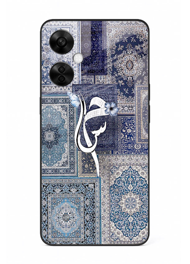 Indigo calligraphy artwork printed on tempered glass OnePlus Nord CE3 Lite back cover