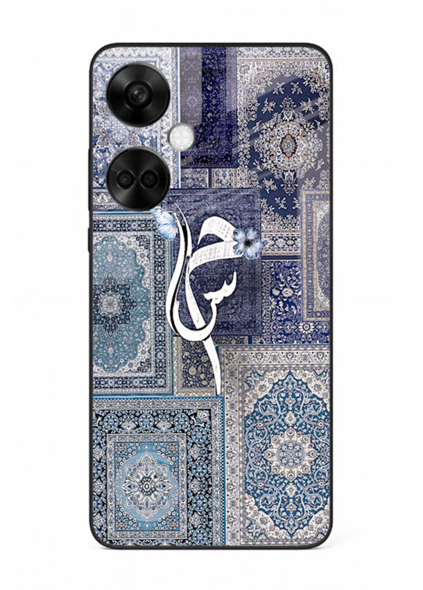 Indigo calligraphy artwork printed on tempered glass OnePlus Nord CE3 back cover