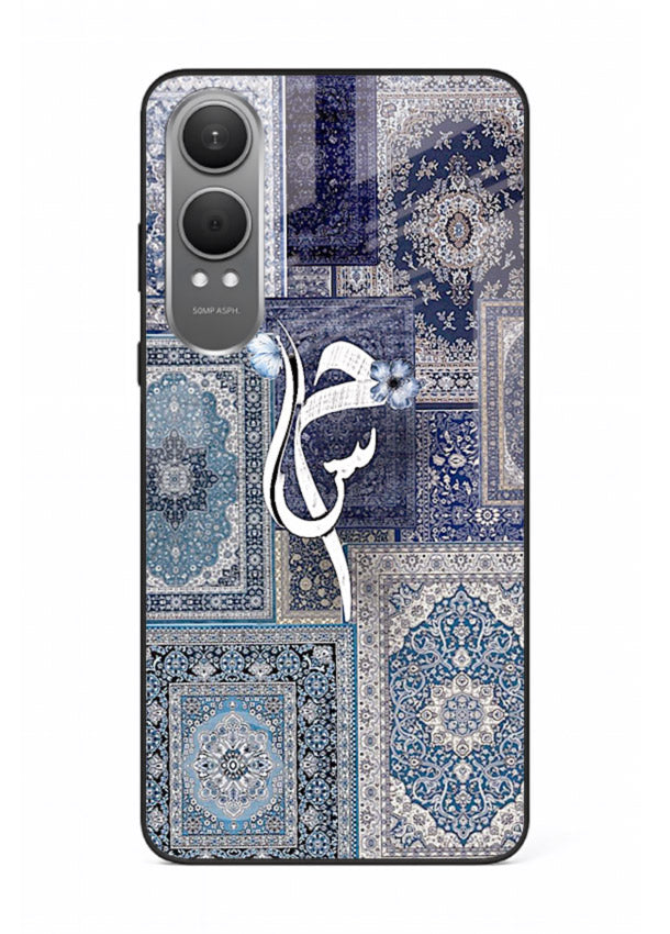 Indigo calligraphy artwork printed on tempered glass OnePlus Nord CE4 Lite back cover