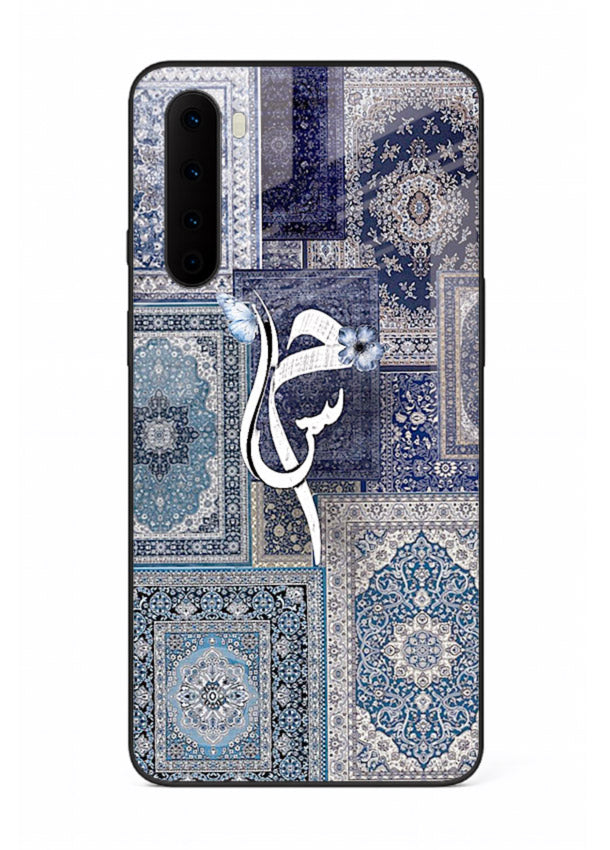 Indigo calligraphy artwork printed on tempered glass OnePlus Nord back cover