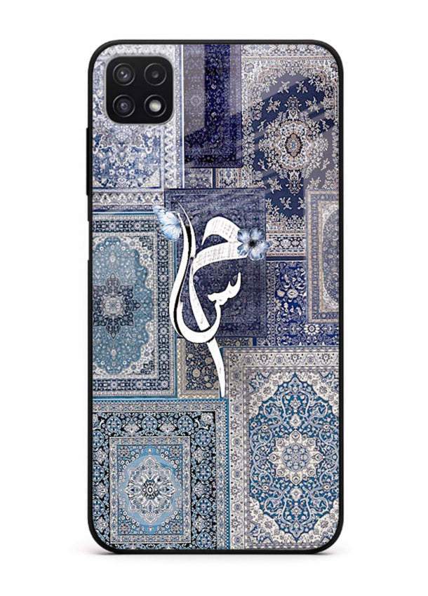 Indigo calligraphy artwork printed on tempered glass Samsung F42 5G back cover