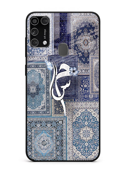 Indigo calligraphy artwork printed on tempered glass Samsung M31 Prime back cover