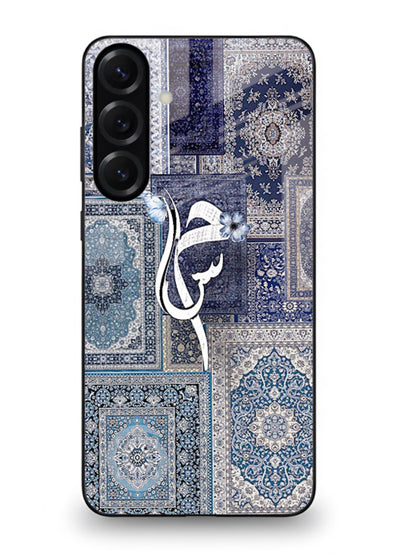 Indigo calligraphy artwork printed on tempered glass Samsung A25 5G back cover