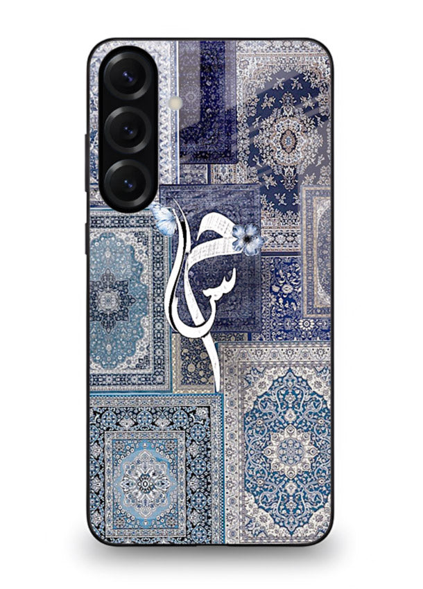 Indigo calligraphy artwork printed on tempered glass Samsung A36 5G back cover