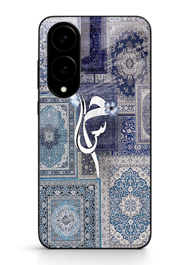 Indigo calligraphy artwork printed on tempered glass Samsung S25 Edge back cover