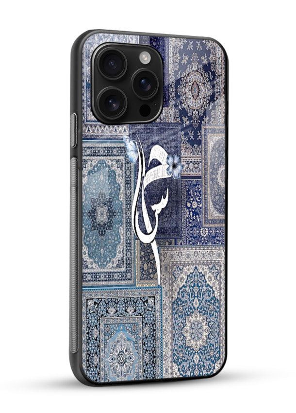 Indigo calligraphy artwork printed on tempered glass mobile back cover - 2