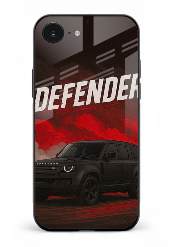 Land Rover Defender in dark smoky background with rugged SUV styling for iPhone 16E