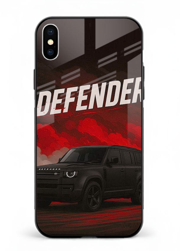 Land Rover Defender in dark smoky background with rugged SUV styling for iPhone XS Max