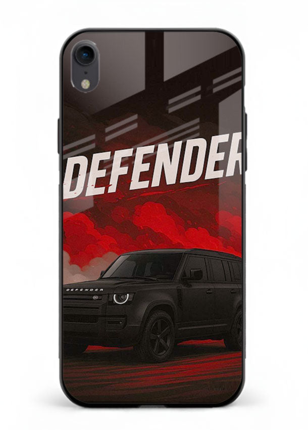 Land Rover Defender in dark smoky background with rugged SUV styling for iPhone XR