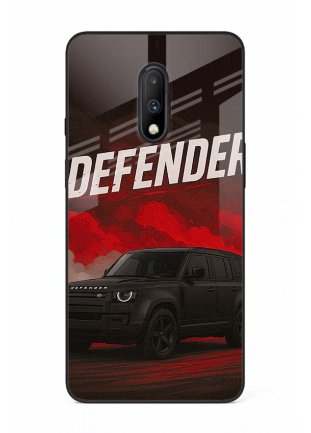 Land Rover Defender in dark smoky background with rugged SUV styling for OnePlus 7
