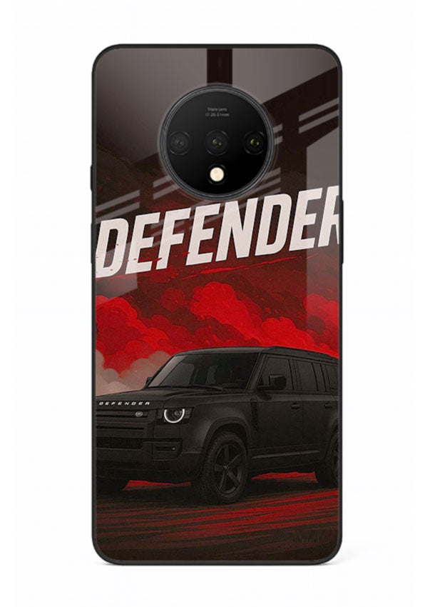 Land Rover Defender in dark smoky background with rugged SUV styling for OnePlus 7T