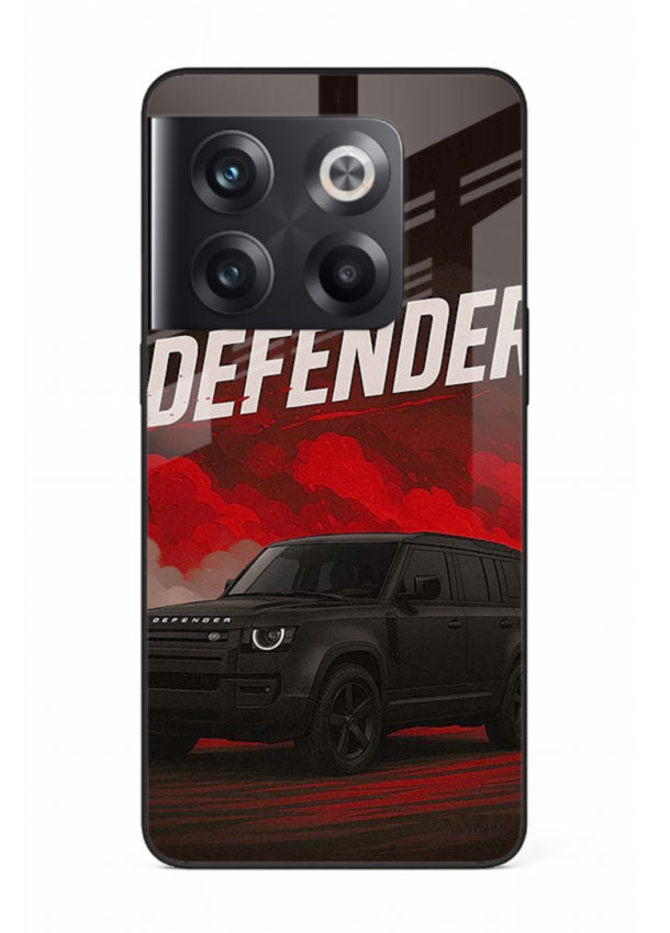 Land Rover Defender in dark smoky background with rugged SUV styling for OnePlus 10T