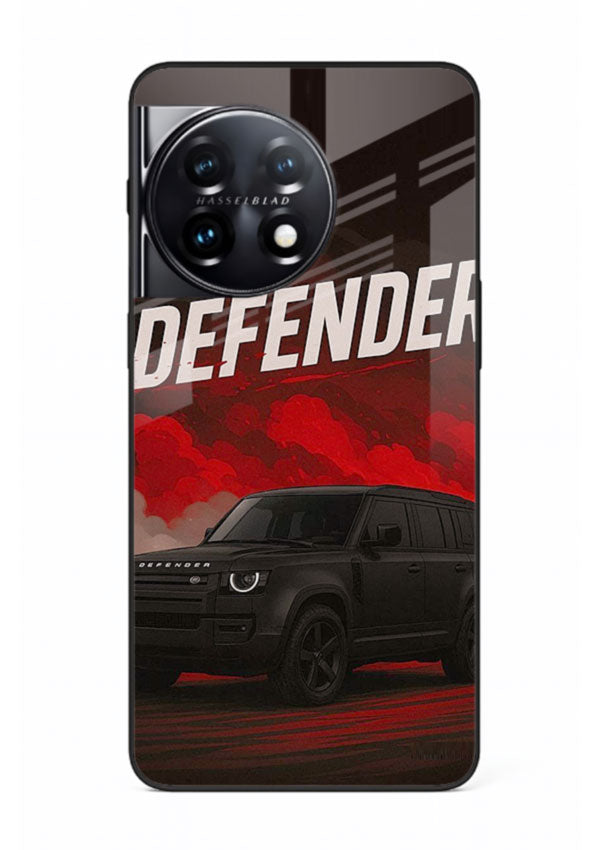 Land Rover Defender in dark smoky background with rugged SUV styling for OnePlus 11R
