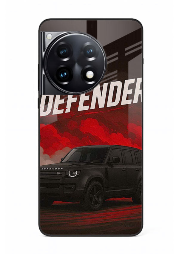 Land Rover Defender in dark smoky background with rugged SUV styling for OnePlus 12R