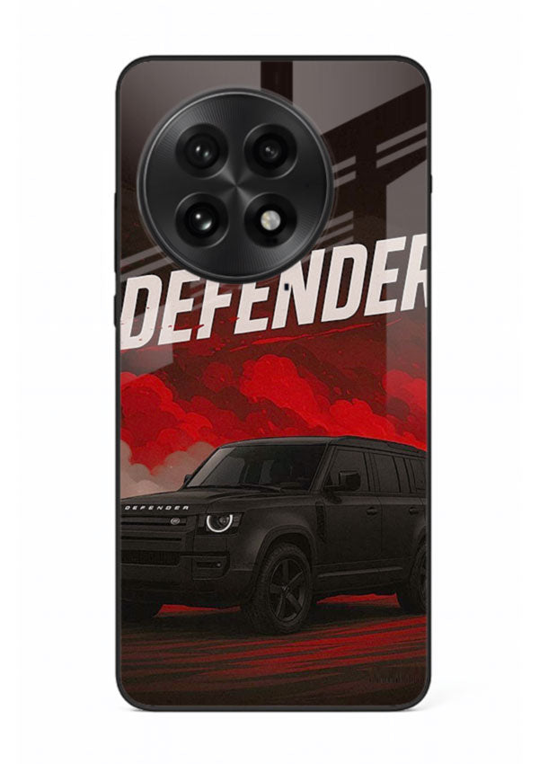 Land Rover Defender in dark smoky background with rugged SUV styling for OnePlus 13R