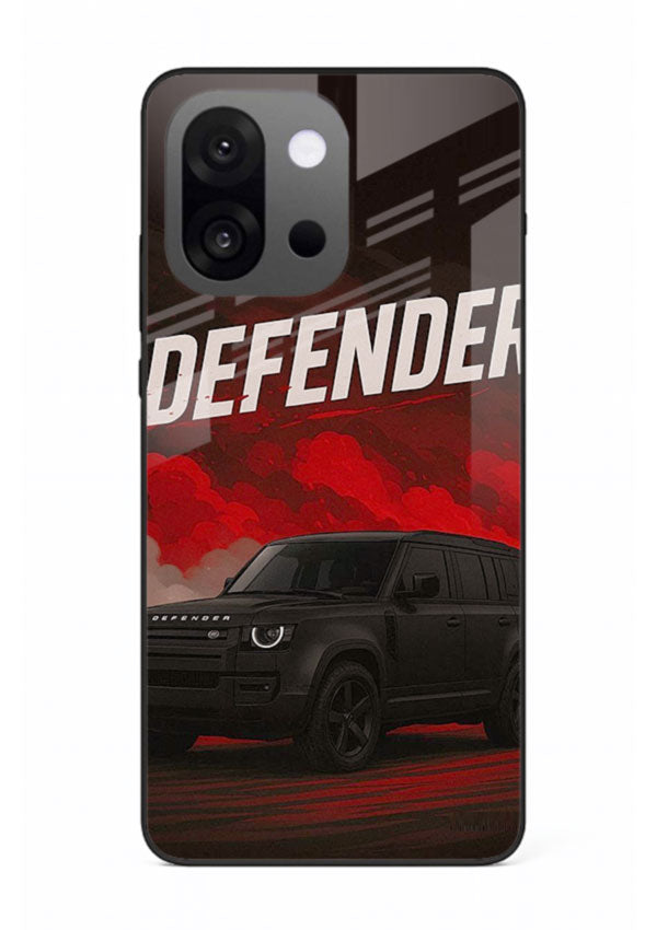 Land Rover Defender in dark smoky background with rugged SUV styling for OnePlus 13s