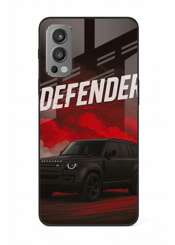 Land Rover Defender in dark smoky background with rugged SUV styling for OnePlus Nord 2