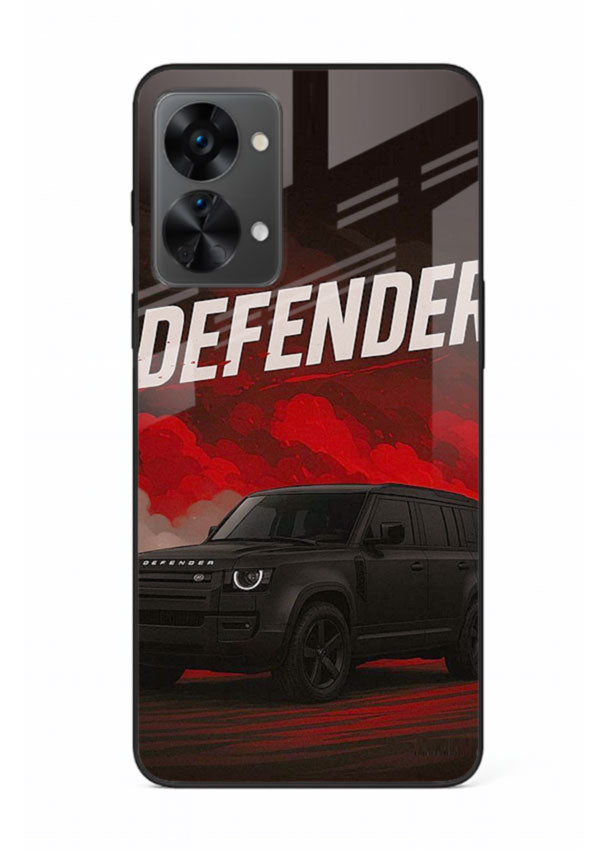Land Rover Defender in dark smoky background with rugged SUV styling for OnePlus Nord 2T