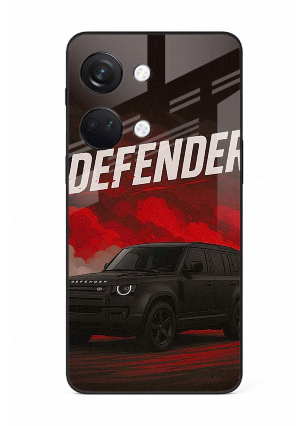 Land Rover Defender in dark smoky background with rugged SUV styling for OnePlus Nord 3