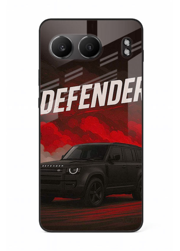 Land Rover Defender in dark smoky background with rugged SUV styling for OnePlus Nord 4
