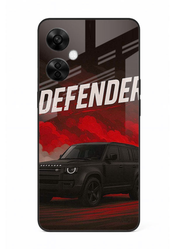 Land Rover Defender in dark smoky background with rugged SUV styling for OnePlus Nord CE3 Lite