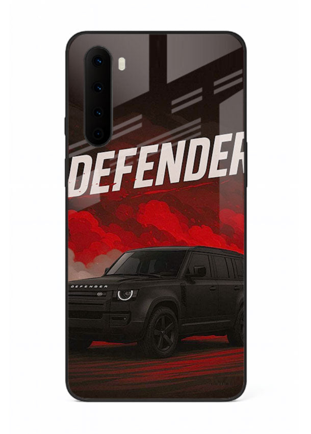 Land Rover Defender in dark smoky background with rugged SUV styling for OnePlus Nord