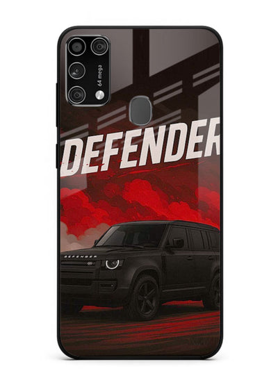 Land Rover Defender in dark smoky background with rugged SUV styling for Samsung M31