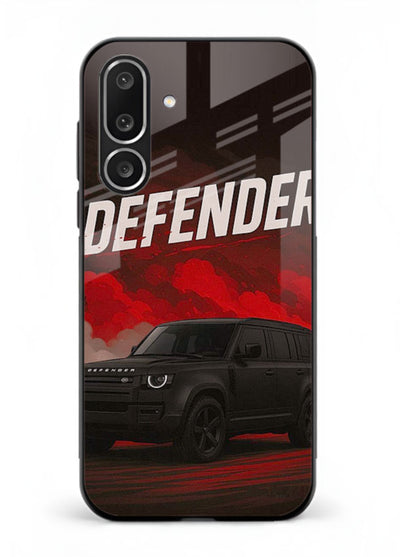 Land Rover Defender in dark smoky background with rugged SUV styling for Samsung M56 5G