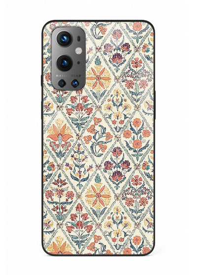 Delicate Floral Tiles pastel floral tile pattern OnePlus 9 glass back cover