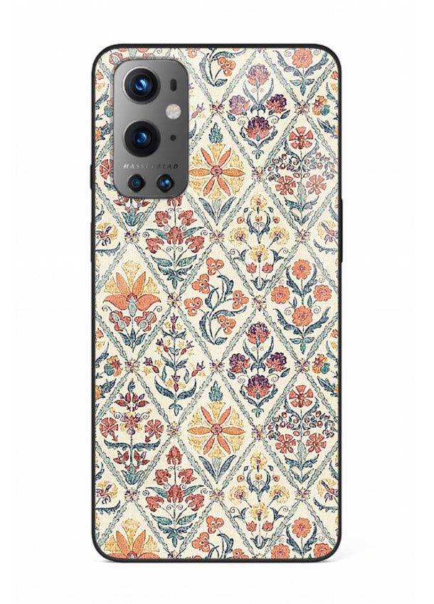 Delicate Floral Tiles pastel floral tile pattern OnePlus 9 glass back cover