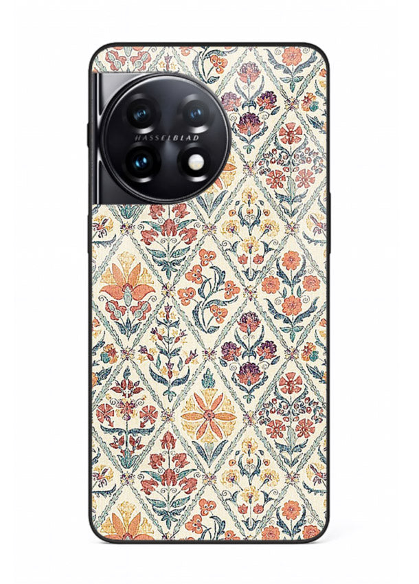 Delicate Floral Tiles pastel floral tile pattern OnePlus 11R glass back cover