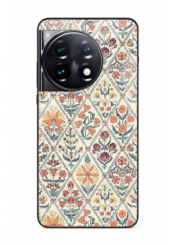 Delicate Floral Tiles pastel floral tile pattern OnePlus 12R glass back cover