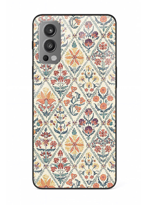 Delicate Floral Tiles pastel floral tile pattern OnePlus Nord 2 glass back cover