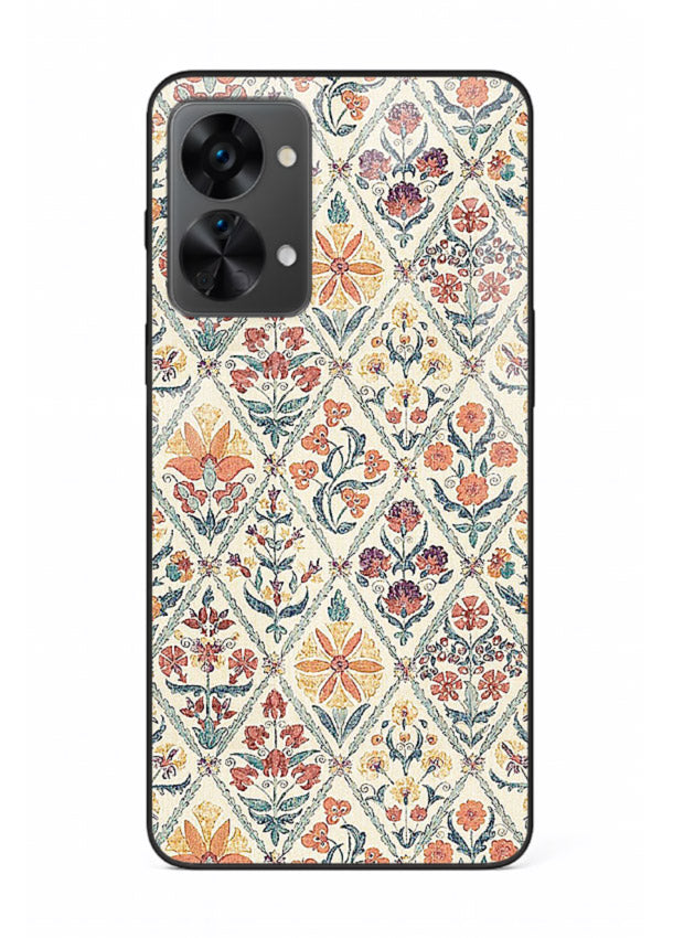 Delicate Floral Tiles pastel floral tile pattern OnePlus Nord 2T glass back cover