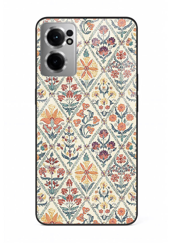 Delicate Floral Tiles pastel floral tile pattern OnePlus Nord CE2 5G glass back cover