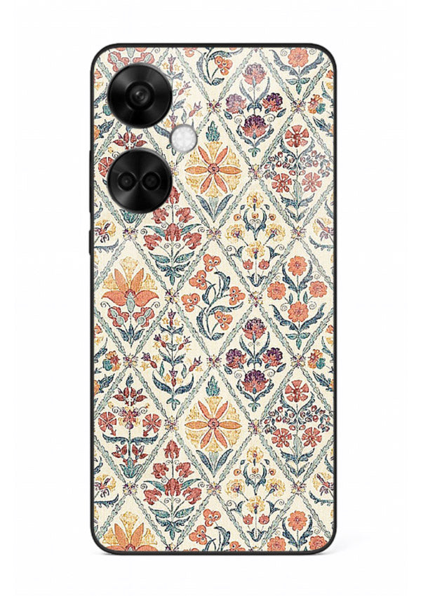 Delicate Floral Tiles pastel floral tile pattern OnePlus Nord CE3 glass back cover