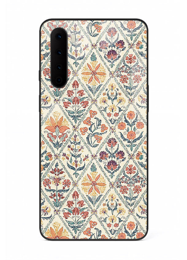 Delicate Floral Tiles pastel floral tile pattern OnePlus Nord glass back cover