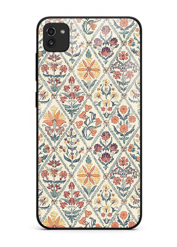 Delicate Floral Tiles pastel floral tile pattern Samsung A03 glass back cover