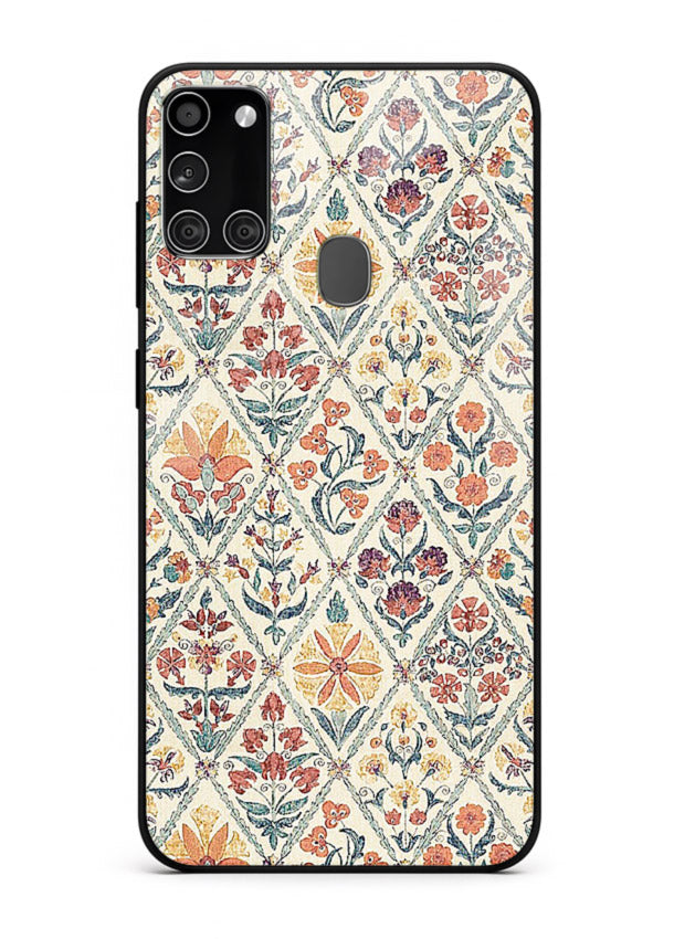Delicate Floral Tiles pastel floral tile pattern Samsung A21s glass back cover