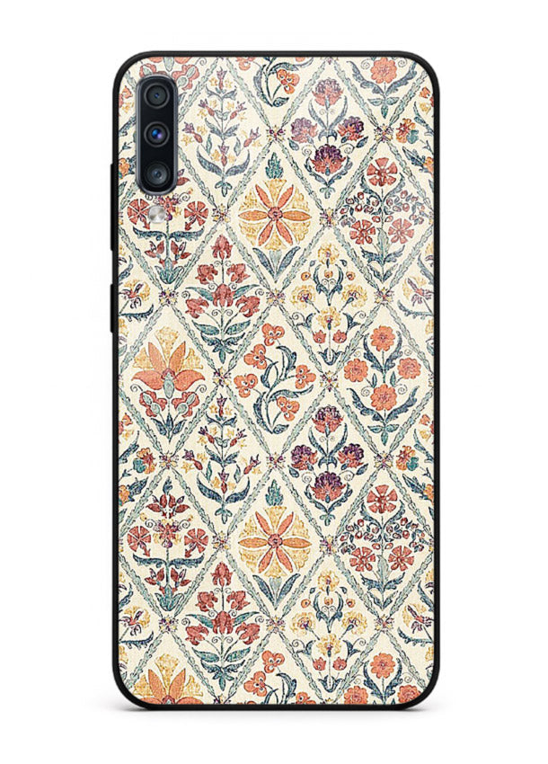 Delicate Floral Tiles pastel floral tile pattern Samsung A70 glass back cover