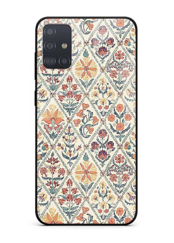 Delicate Floral Tiles pastel floral tile pattern Samsung A71 glass back cover