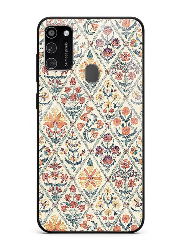 Delicate Floral Tiles pastel floral tile pattern Samsung M21 glass back cover