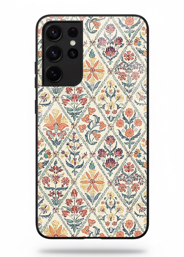 Delicate Floral Tiles pastel floral tile pattern Samsung S21 Ultra glass back cover