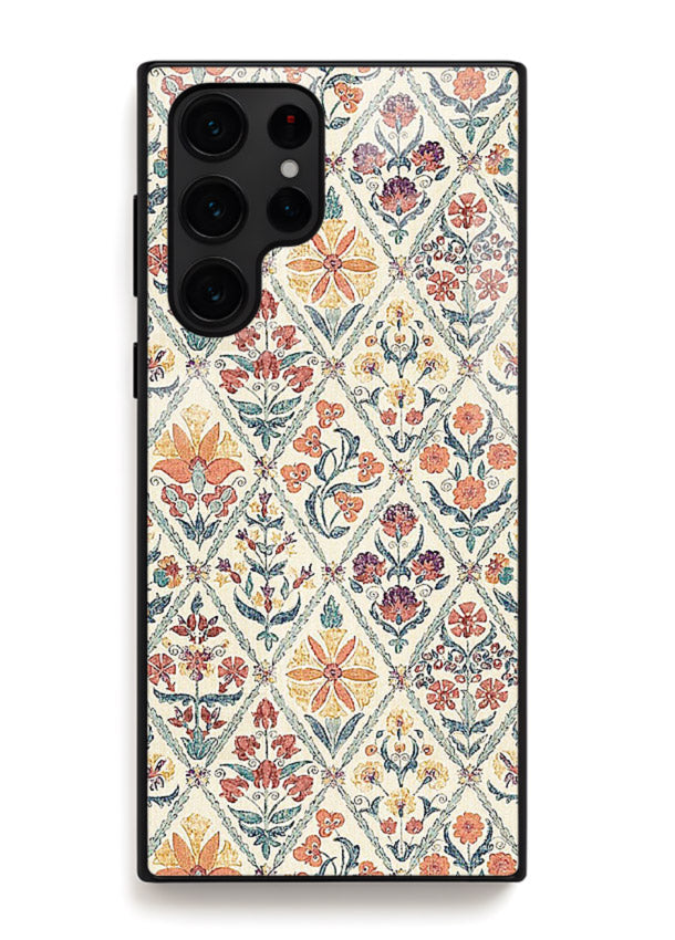 Delicate Floral Tiles pastel floral tile pattern Samsung S22 Ultra glass back cover