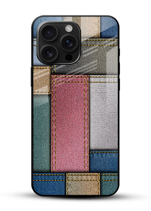 Denim Patchwork glass back cover with stitched fabric texture design - 1