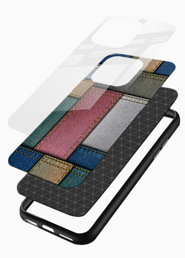 Denim Patchwork glass back cover with stitched fabric texture design - 3