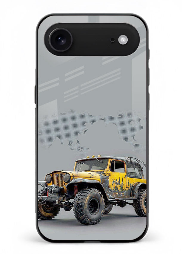 Yellow offroad vehicle on minimal world map background for iPhone 17 Air Back Cover