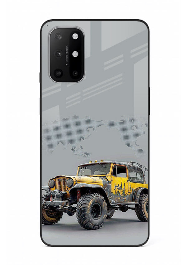 Yellow offroad vehicle on minimal world map background for OnePlus 8T Back Cover