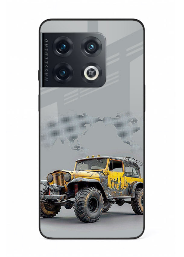 Yellow offroad vehicle on minimal world map background for OnePlus 10 Pro Back Cover